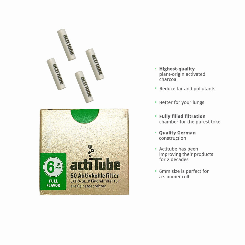 Actitube Extra Slim 6mm Filters – Activated Charcoal Tips for Rolling