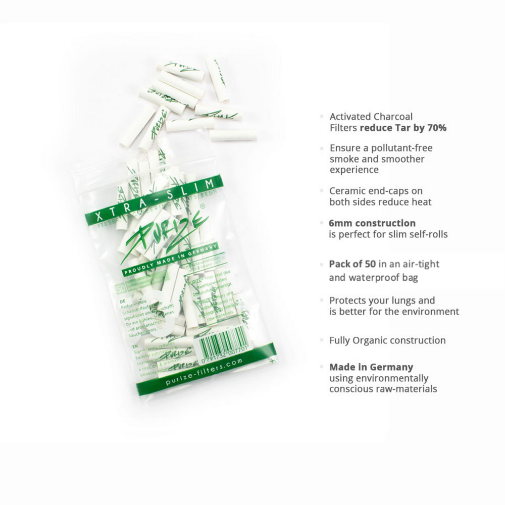 “PURIZE® White XTRA Slim Filters – Activated Carbon Tips”