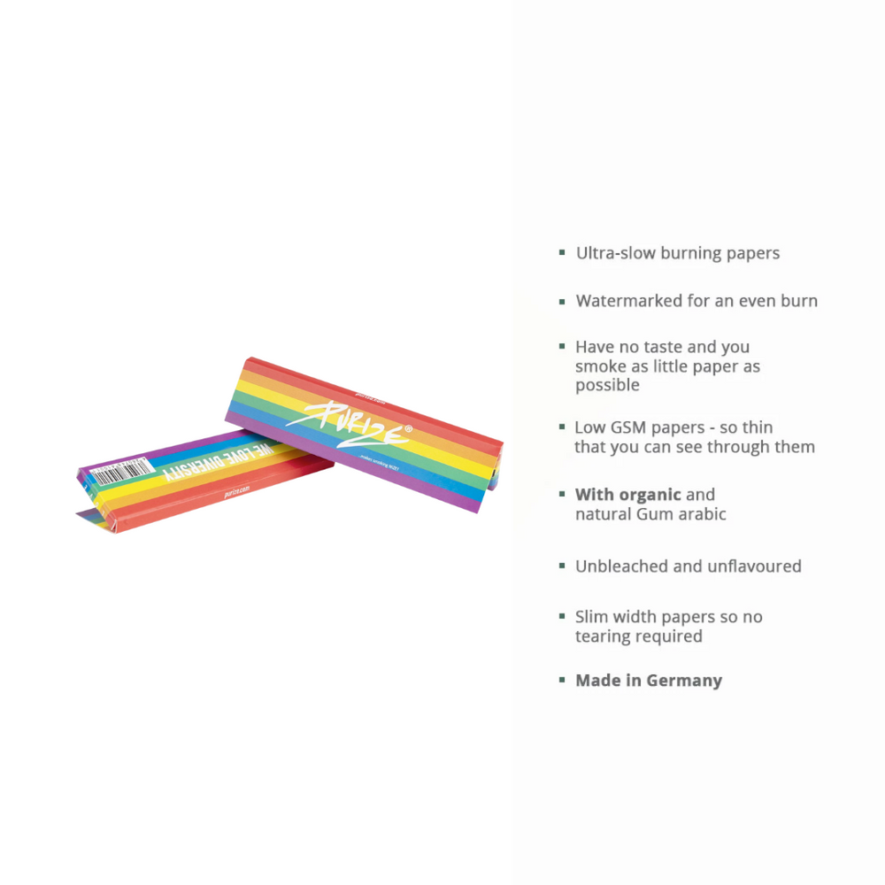 Purize Slow Burning Rolling Papers - Rainbow